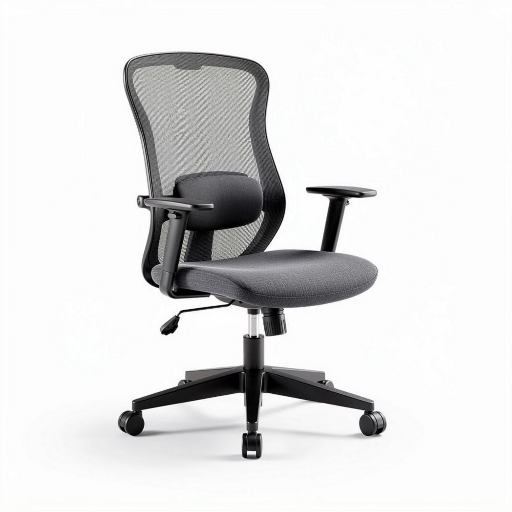 Office chair with adjustable arms and lumbar support in black mesh 60 x 60 x 100cm