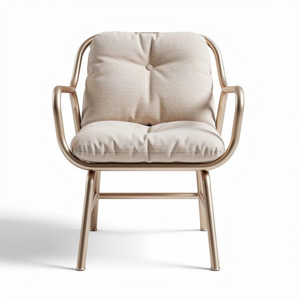 Metal frame lounge chair with cushion seating in beige 80 x 70 x 75cm