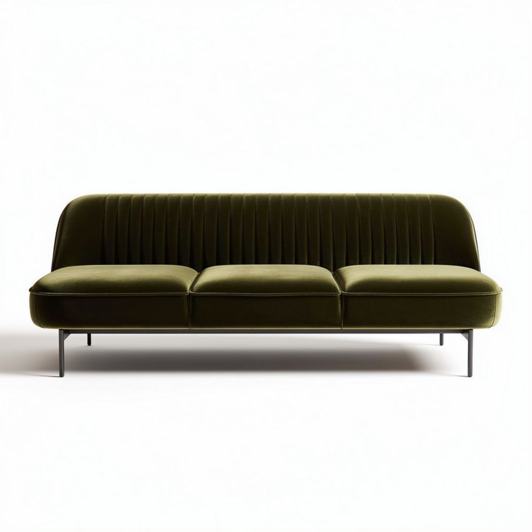 Green velvet sofa with channel tufting 210 x 85 x 75cm for living room