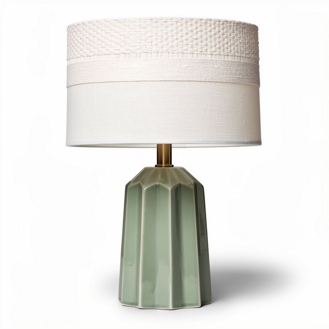 Green ceramic table lamp with fabric shade 25 x 25 x 45cm