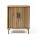 Wooden nightstand cabinet with two doors and ribbed design 45 x 40 x 60cm