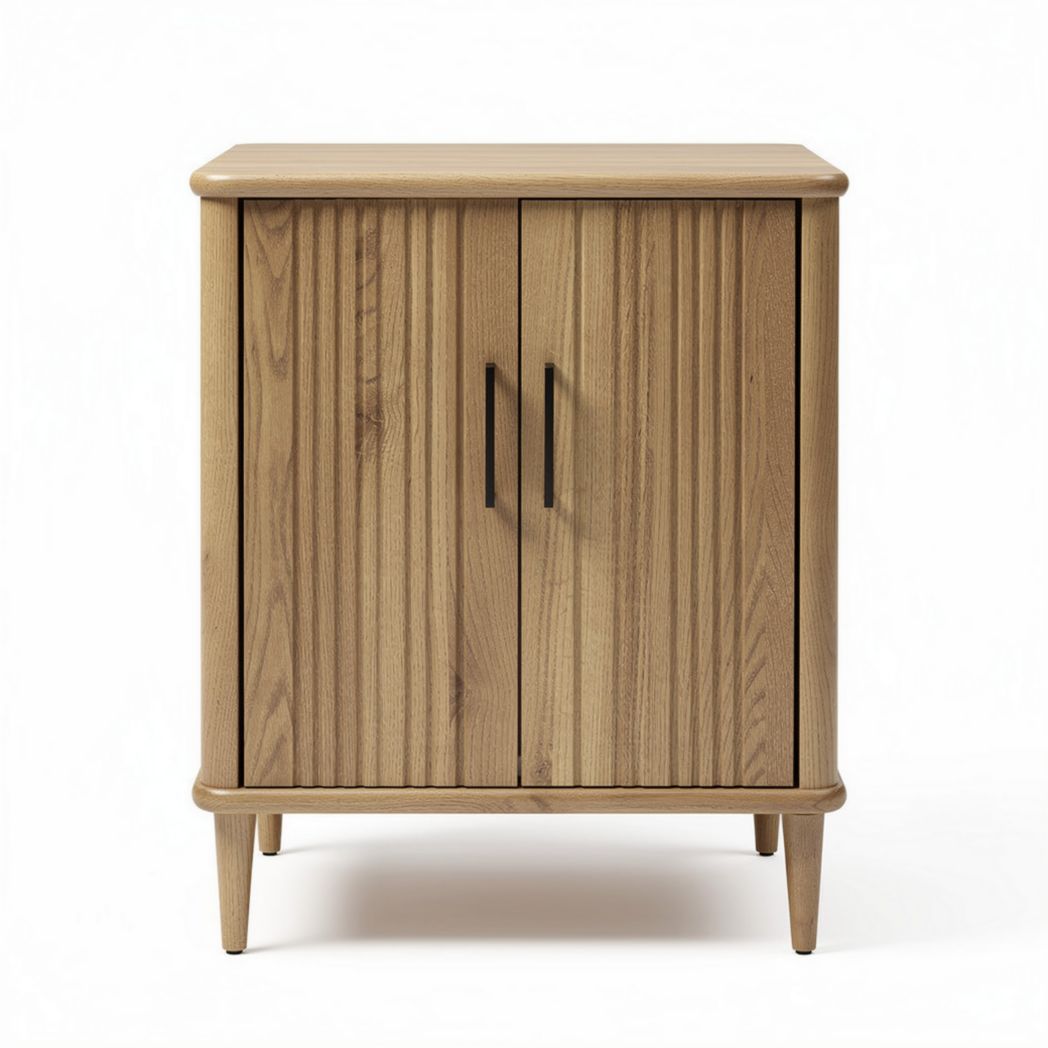 Wooden nightstand cabinet with two doors and ribbed design 45 x 40 x 60cm