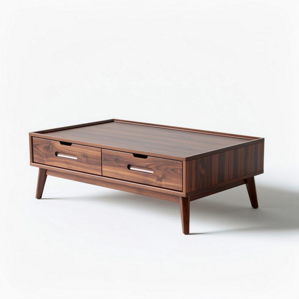 Wooden coffee table with storage drawers mid-century modern design 100 x 60 x 40cm