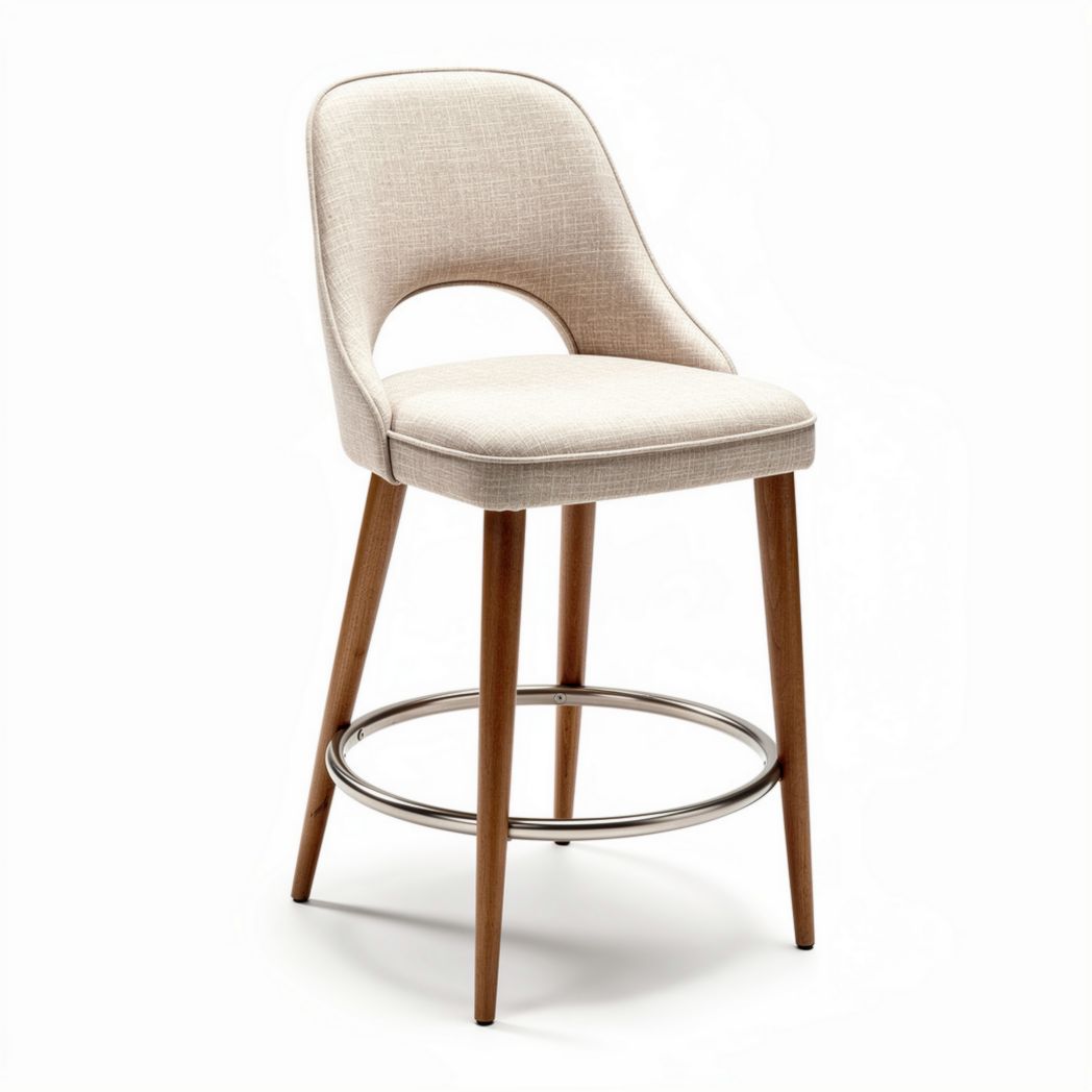 Bar stool with fabric upholstery and wooden legs 45 x 45 x 100cm