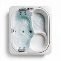 Rectangular white jacuzzi tub with dual seating and built-in water jets 150 x 150 x 60cm