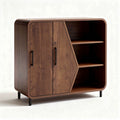 Wooden storage cabinet with shelves and doors in walnut finish 80 x 40 x 75cm