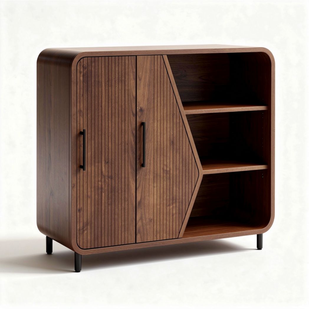 Wooden storage cabinet with shelves and doors in walnut finish 80 x 40 x 75cm