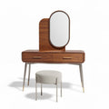 Wooden vanity set with oval mirror and upholstered stool 120 x 40 x 75cm