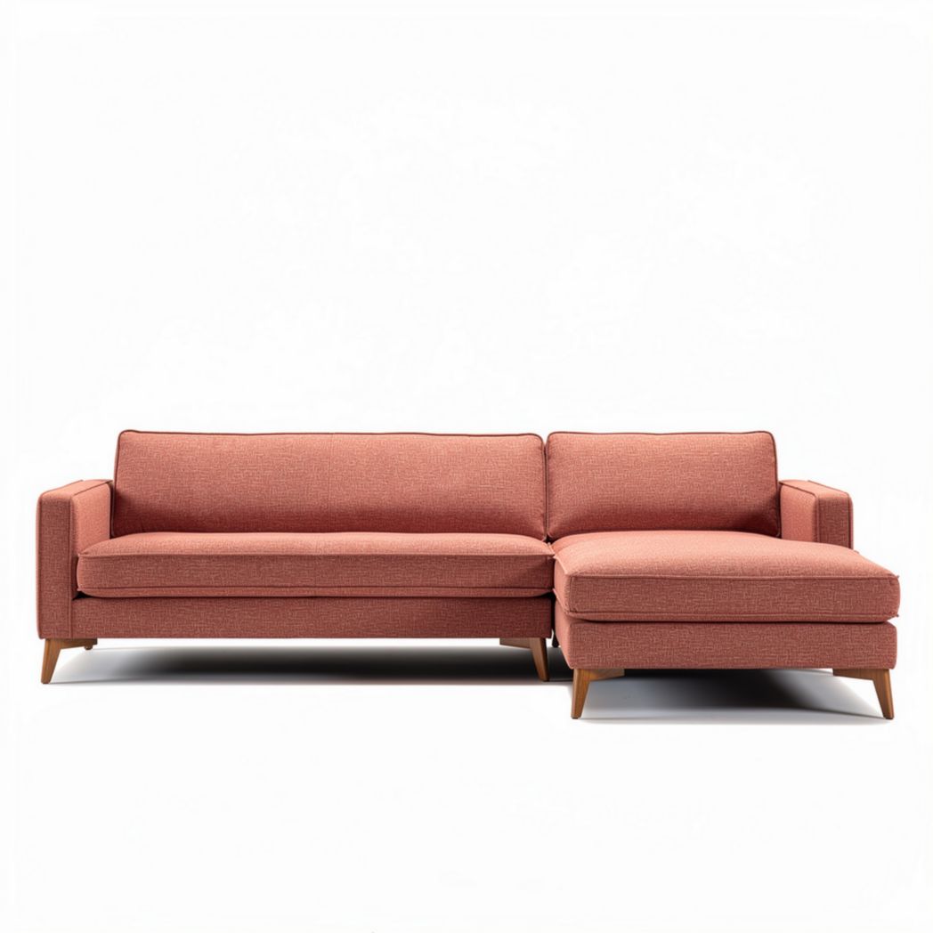 Modern fabric sectional sofa with wooden legs in coral color 230 x 95 x 85cm