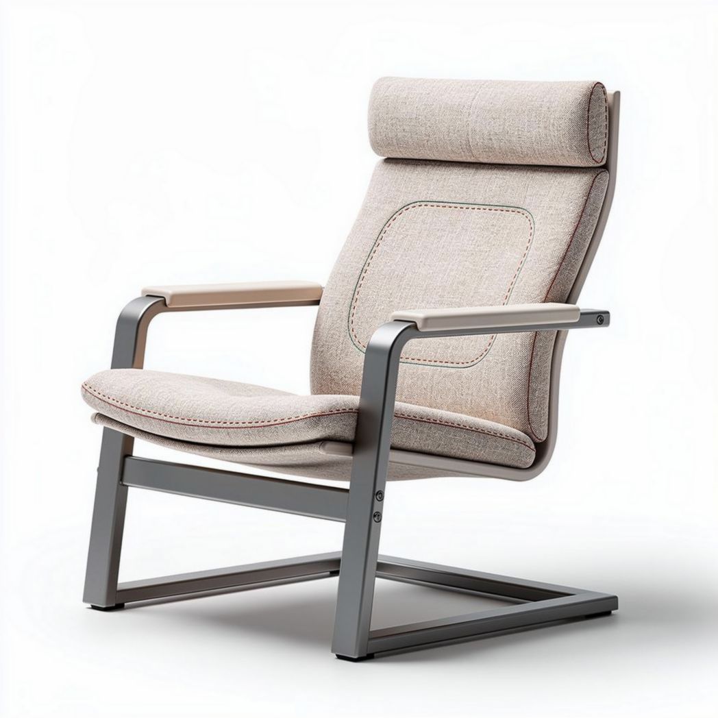 Comfortable lounge chair with padded fabric seat and metal frame 90 x 70 x 100cm