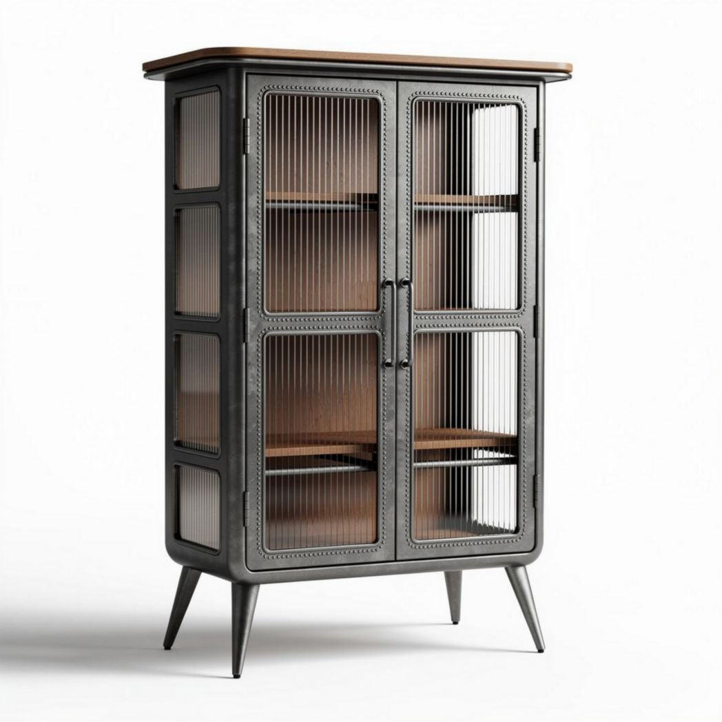 Metal display cabinet with wooden top 80 x 40 x 120cm for storage and decoration