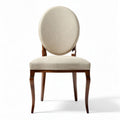 Oval upholstered dining chair in beige fabric with wooden legs 45 x 50 x 90cm