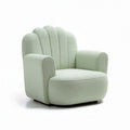 Textured fabric accent chair with curved backrest in soft green color
